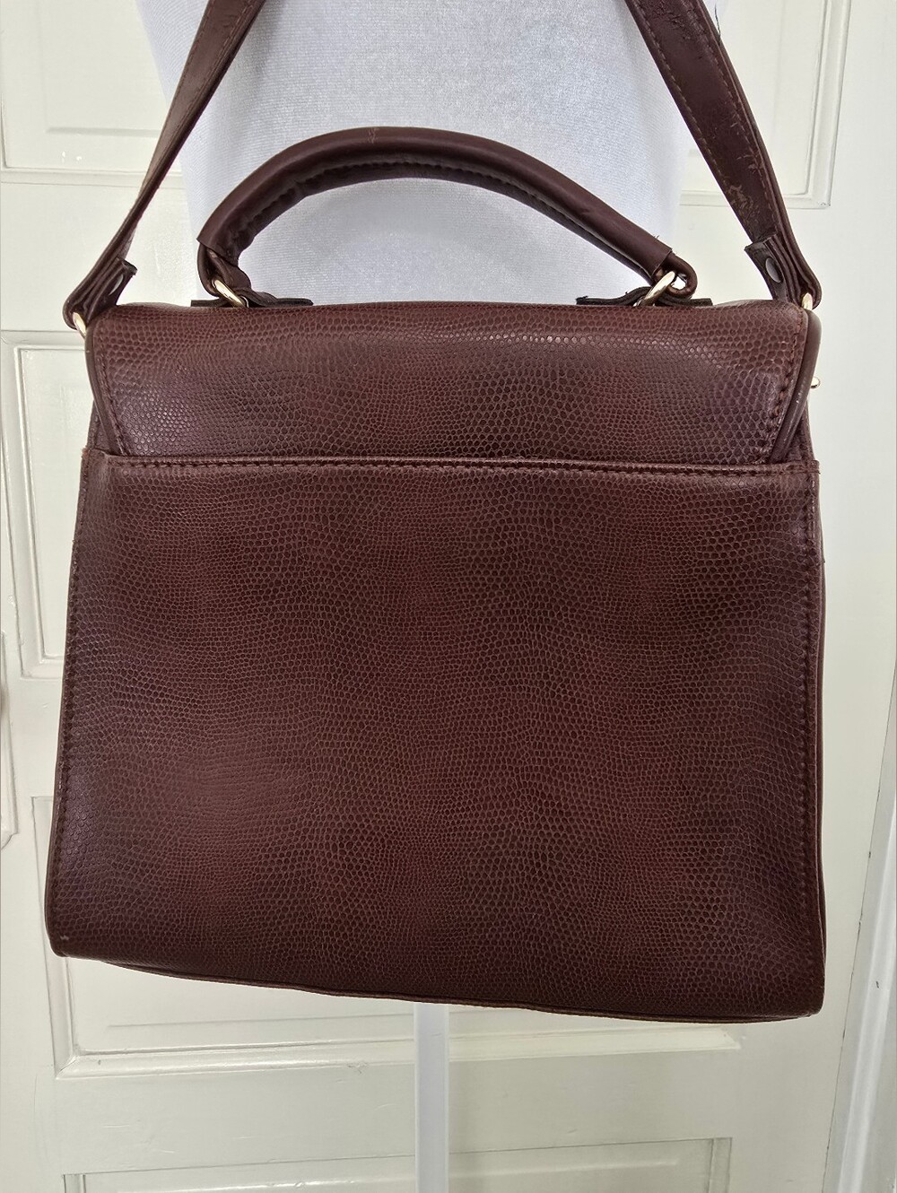 Vintage Liz Claiborne Classic Brown Leather Top-Handle Shoulder Bag - Picture 4 of 13